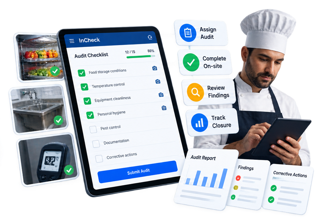 Audit Management interface showing structured audit execution, evidence capture, findings, verification and reporting.
